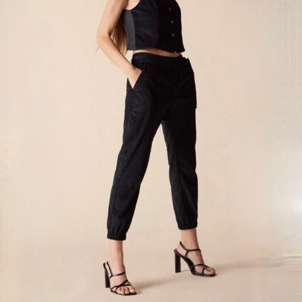 St. Roche Opal Cotton Baby Corduroy Black Pants - Jogger - Mid Rise Ankle - Sz M